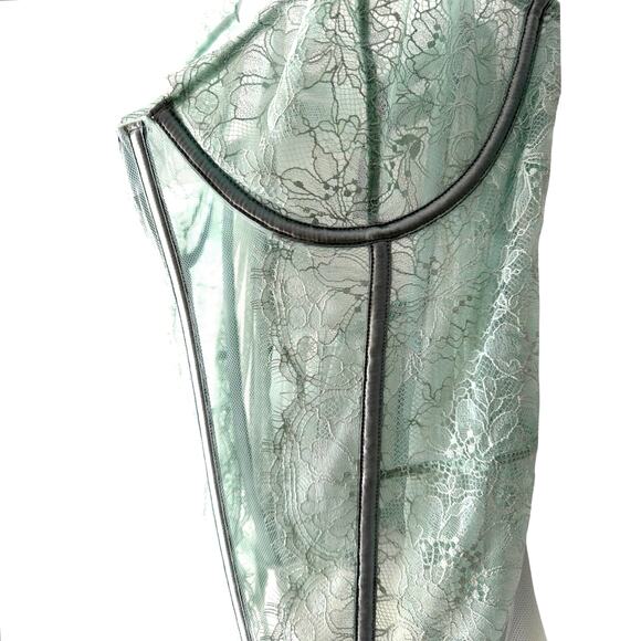 Victoria Secret Lingerie Bustier Corset XL Light Mint Blue Lace rhinestone Strap - Picture 4 of 10